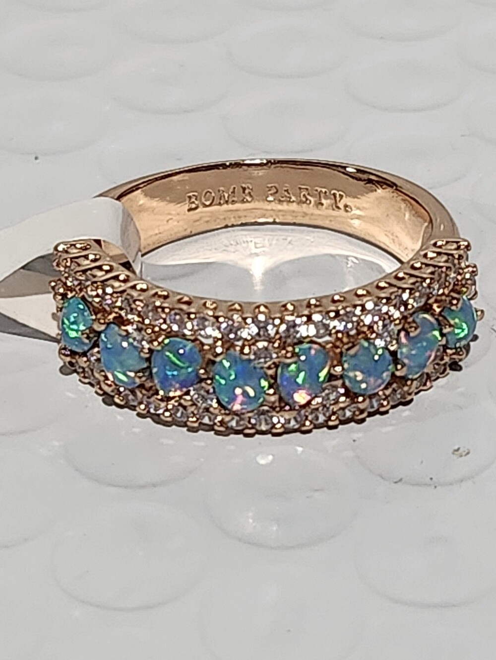 Bomb Party She Is Strong Rose Gold Plated Opal Row Ring Size 10